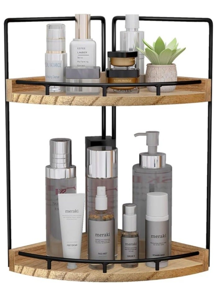 Arabest 2-Tier Bathroom Counter Organizer,Vanity Counter Corner Shelf, Skincare, Wood Countertop Bathroom Storage and Organization for Kitchen (Brown) - Image 1
